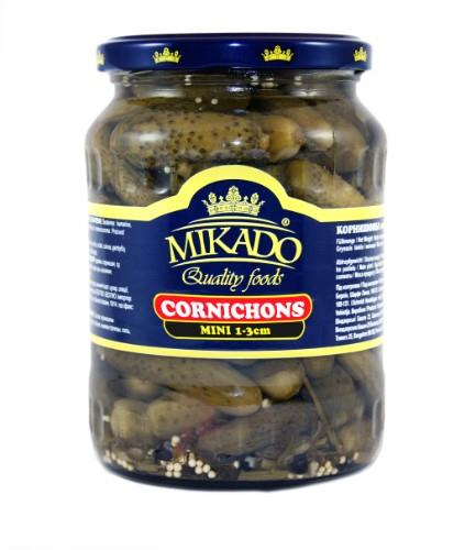 Pickled cornichons MIKADO, 1-3cm, 680 g /  360g  / 720 ml