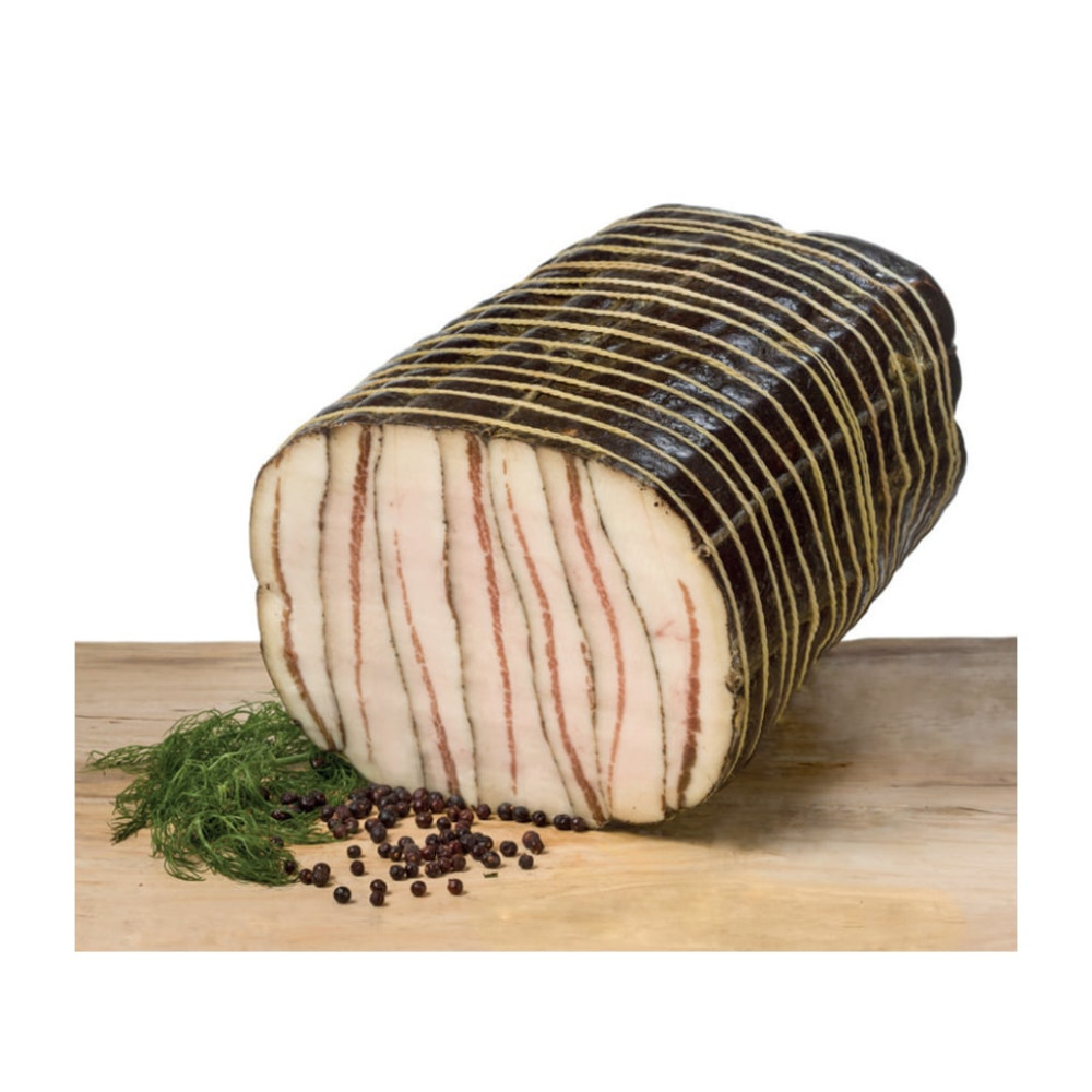 Cured layered bacon with herbs and spices