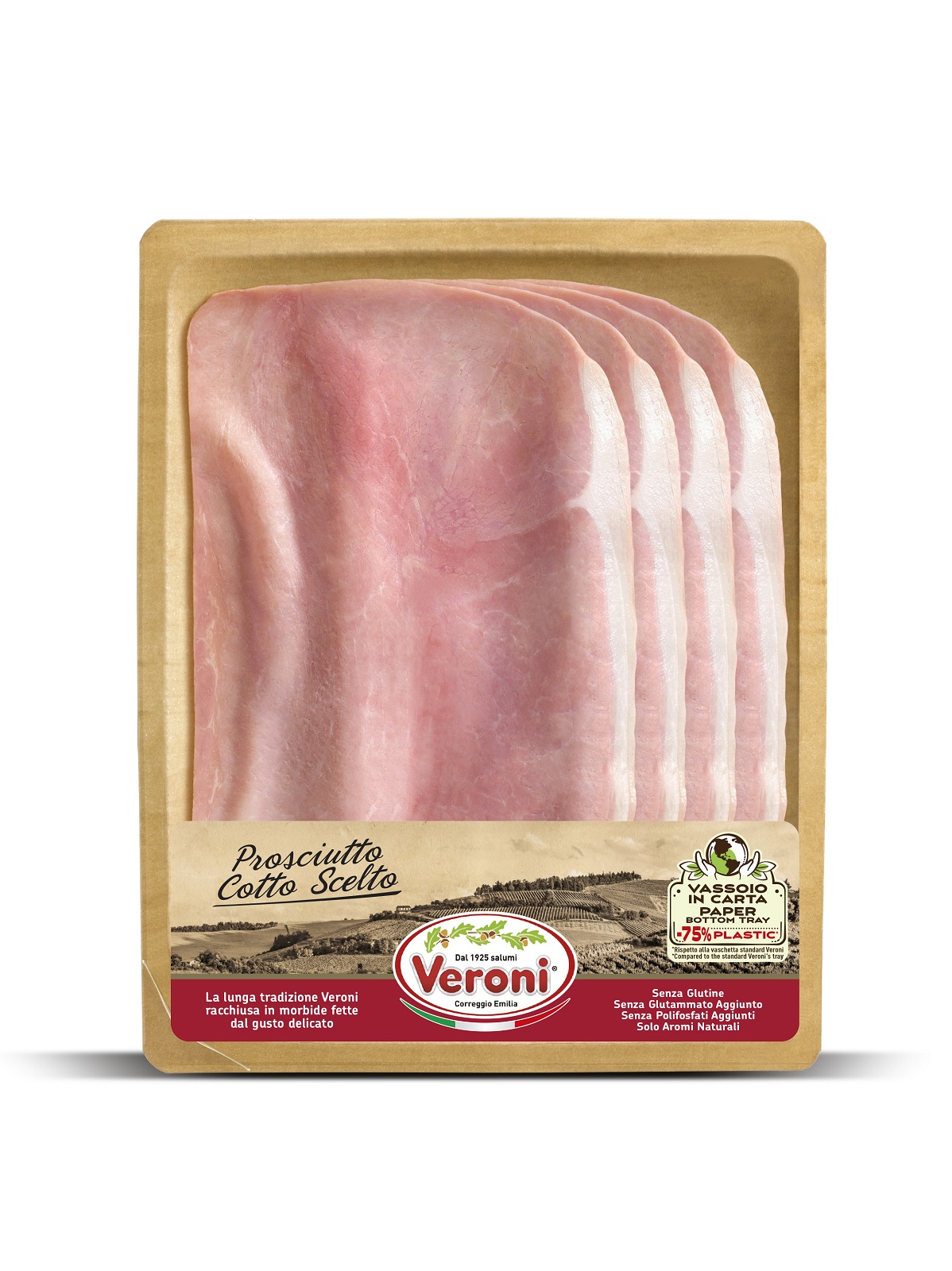 Cooked ham in slices  PROSCIUTTO COTTO , calibrated weight 110 g