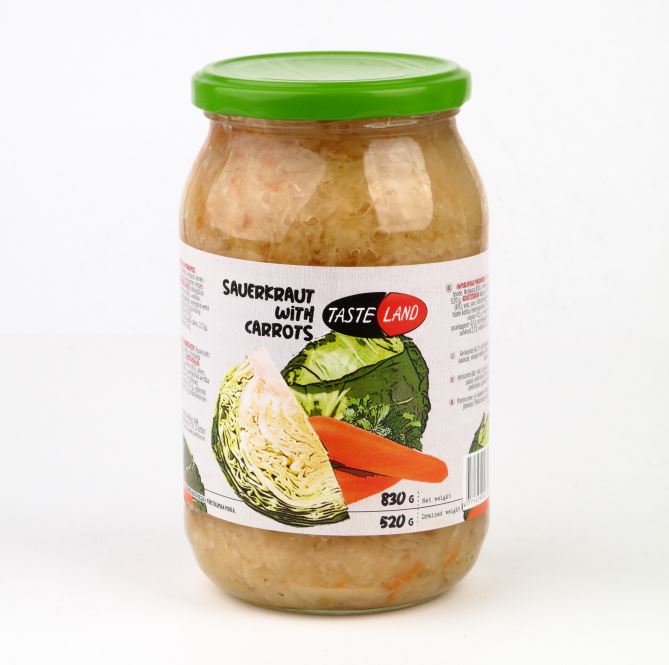 Sauerkraut with carrots TASTE LAND, 830 g / 520 g