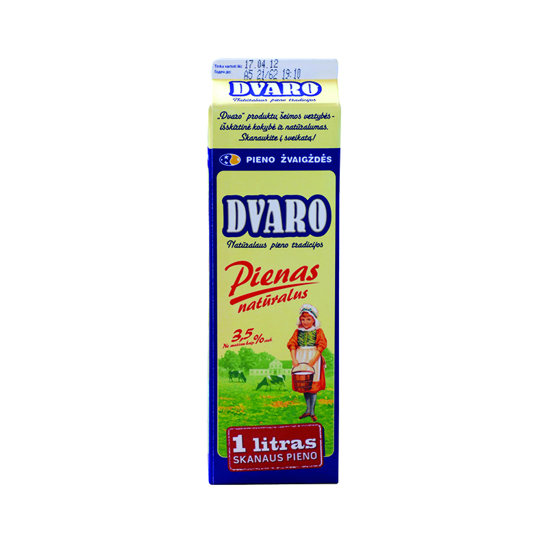 DVARO milk, pasteurized, 3,5% fat,  1 l