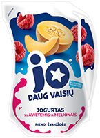 Jogurtas su avietėmis ir melionais JO, 2,4 % rieb., 900 g