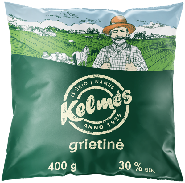 Sour cream KELMES, in plastic bag, 30%, 400 g