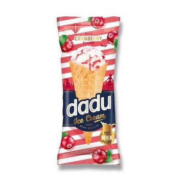 Ledai DADU su spanguolių įdaru, vafliniame  ragelyje 200 ml