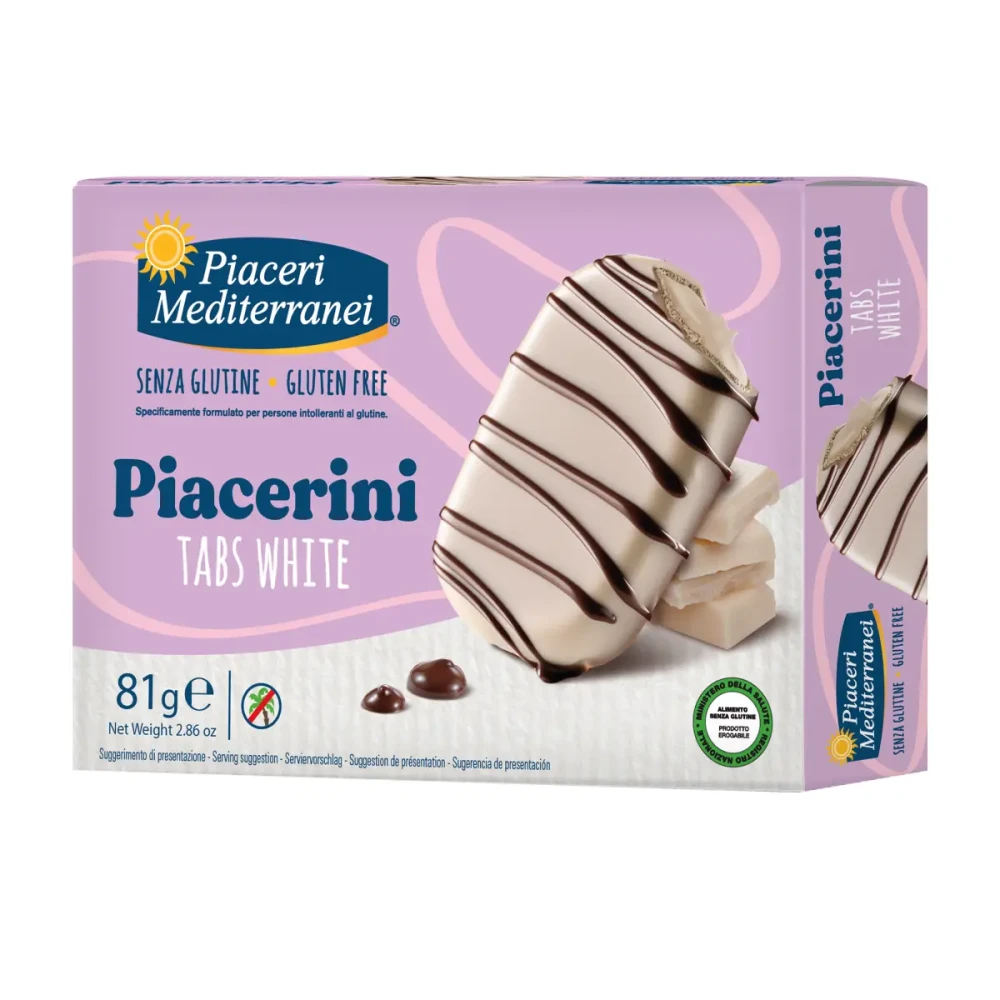 Sausainiai su įdaru PIACERINI TABS WHITE, be glitimo