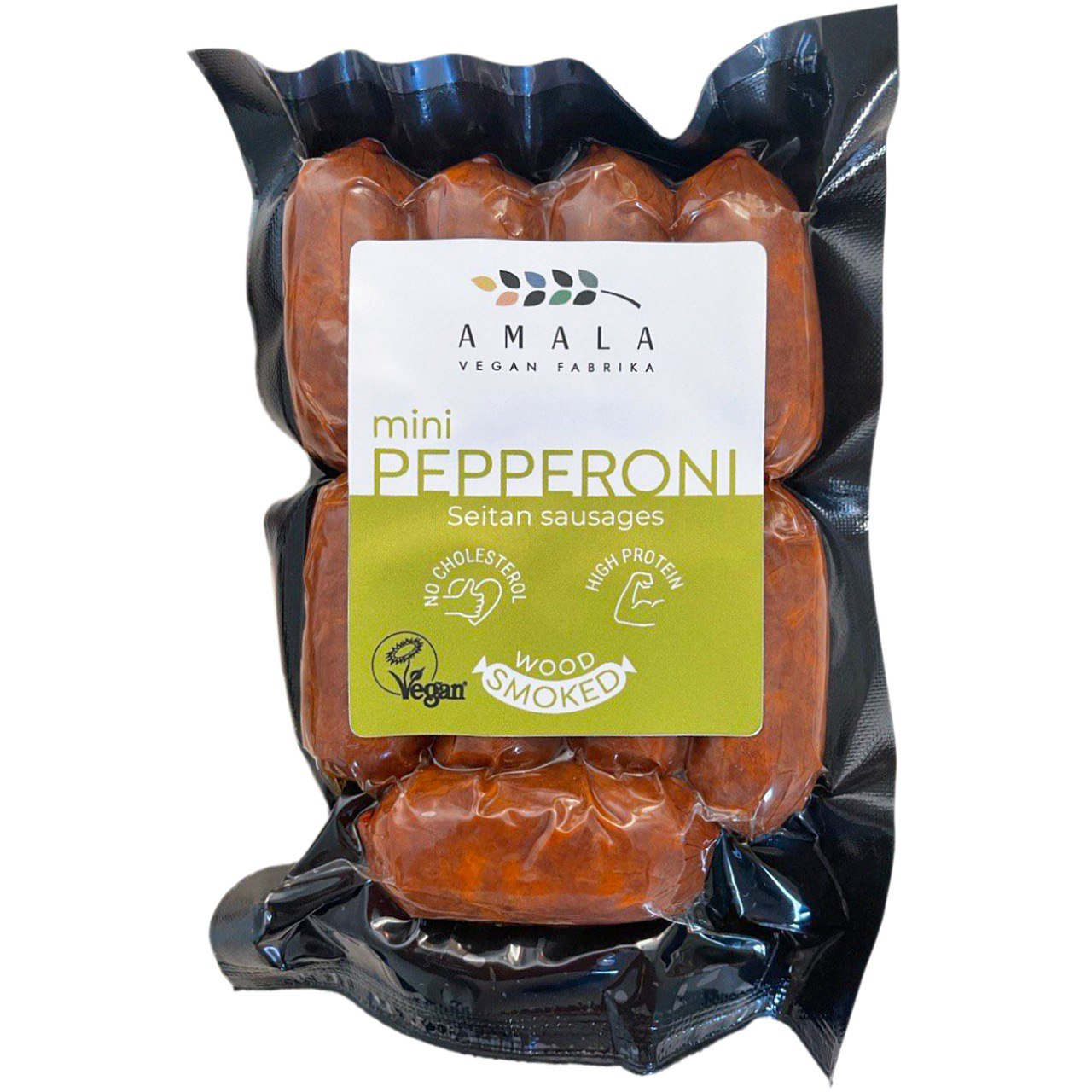 MINI PEPPERONI rūkytos veganiškos dešrelės, 120 g, AMALA