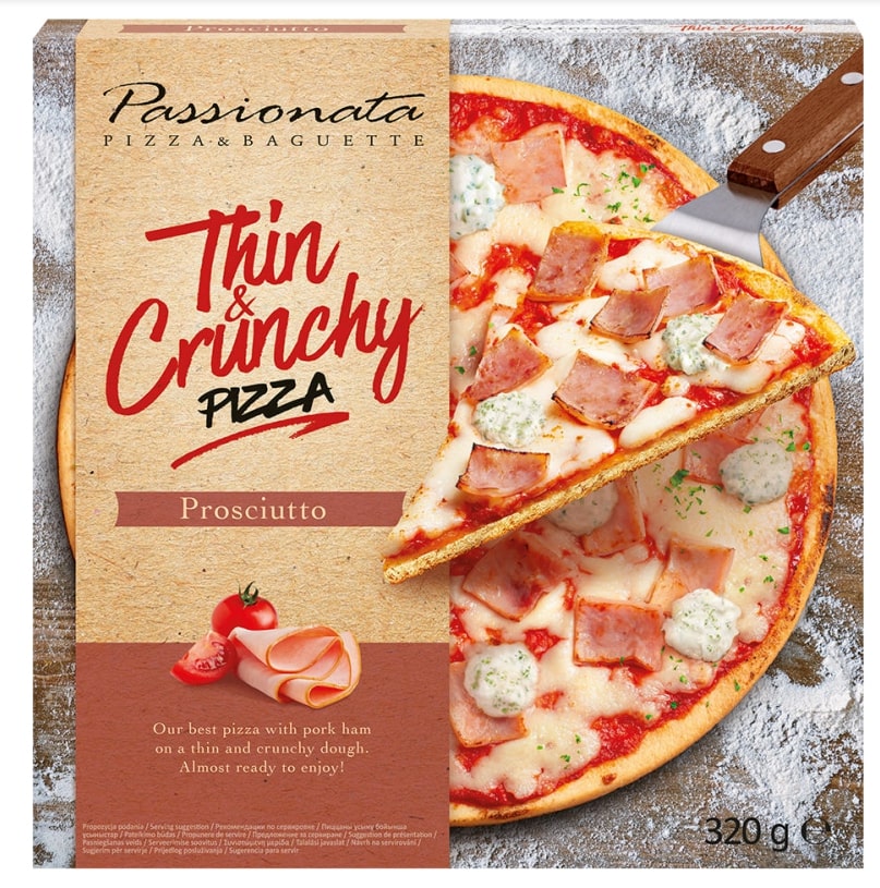 Frozen pizza PASSIONATA Prosciutto, with pork ham, cheese. 320 g