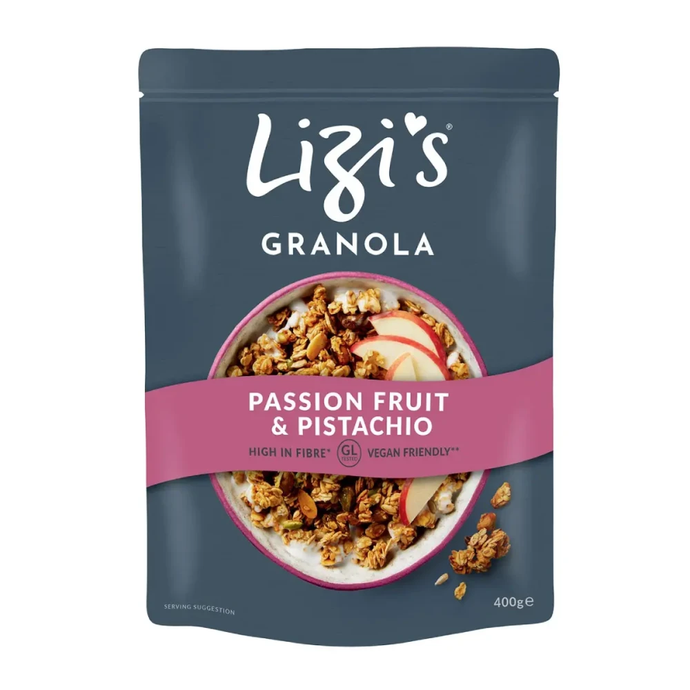 Granola with passion fruit and pistachios
