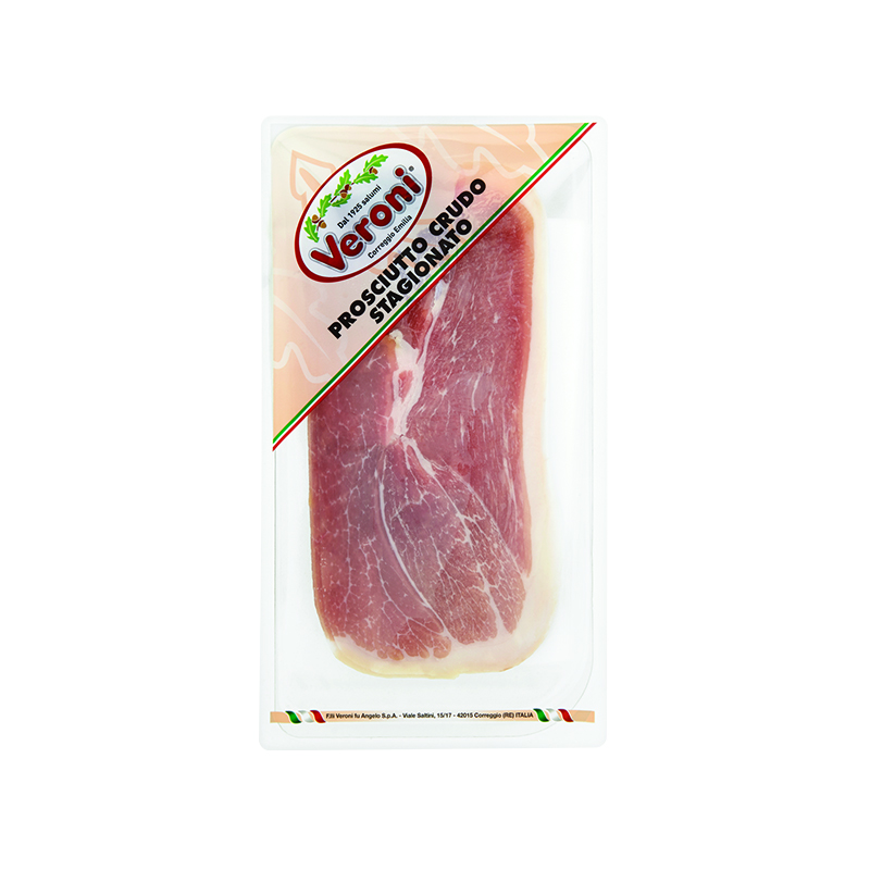 Cured ham PROSCIUTTO CRUDO STAGIONATO, in slices calibrated, 250 g