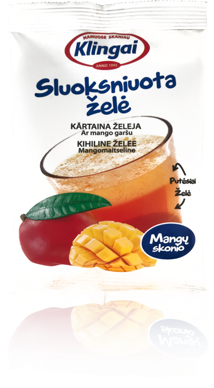 Sluoksniuota želė KLINGAI, mangų skonio, 80 g
