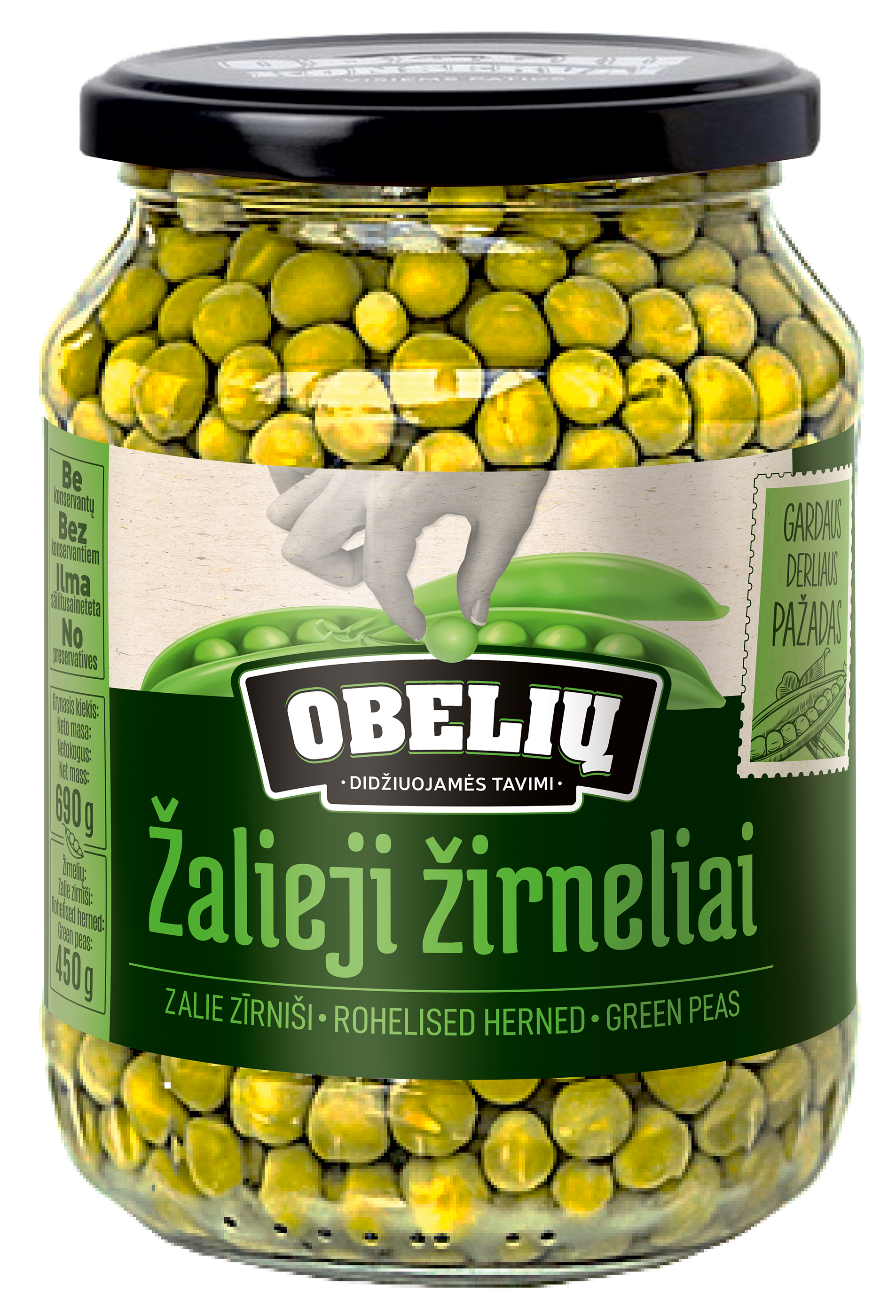 Canned green peas OBELIŲ, 690g