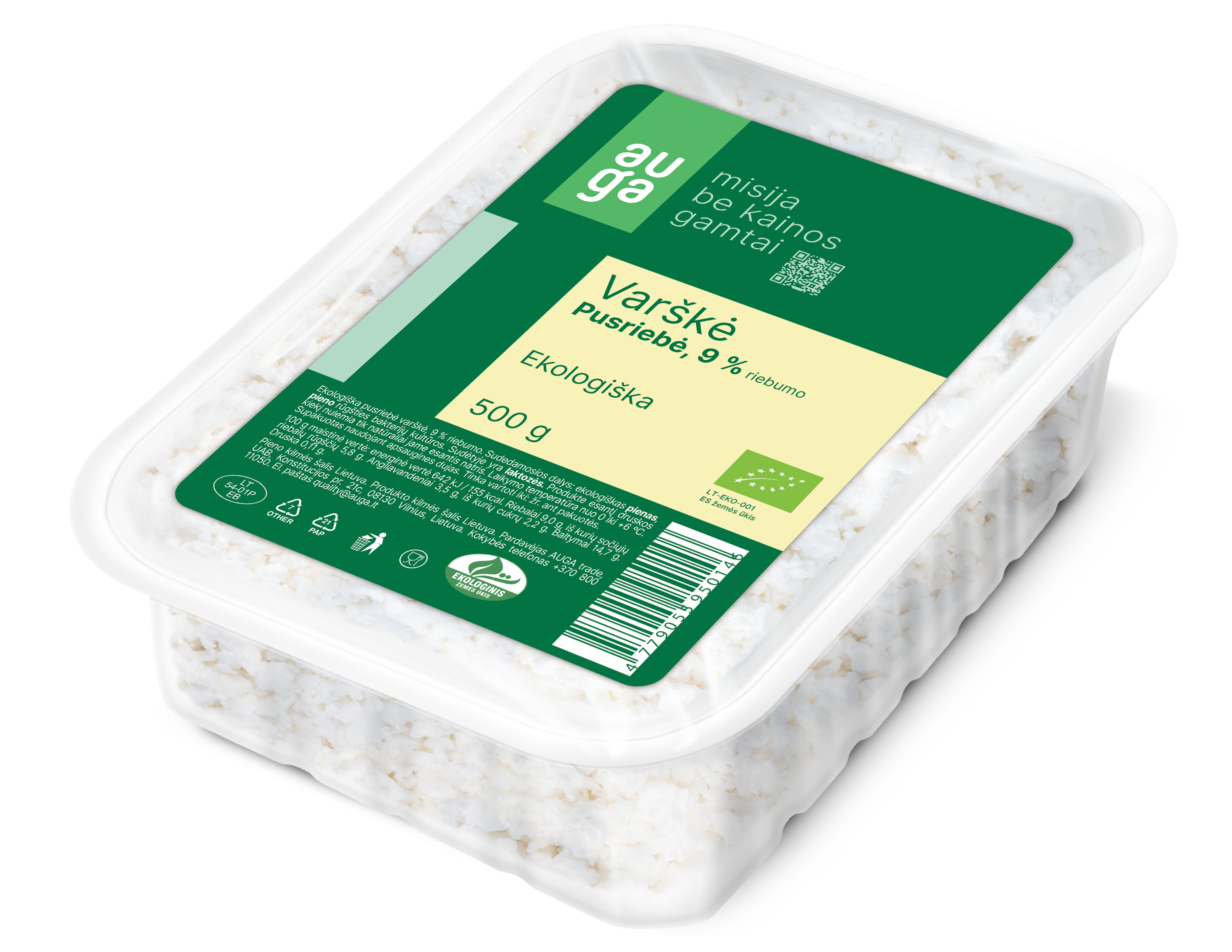 AUGA organic curd, fat 9%, 500g, LT-EKO-001