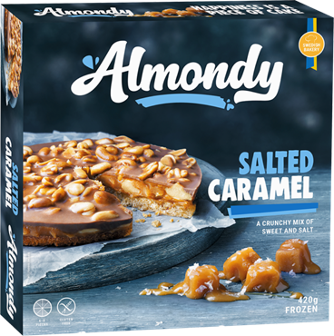 Šaldytas sūrios karamelės pyragas ALMONDY, 420 g, nepjaustytas