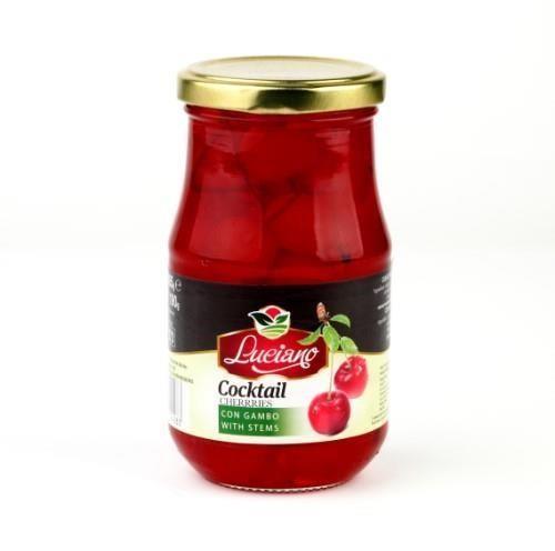 Canned red cherries in cocktails, with a stem, 365 g / 190 g