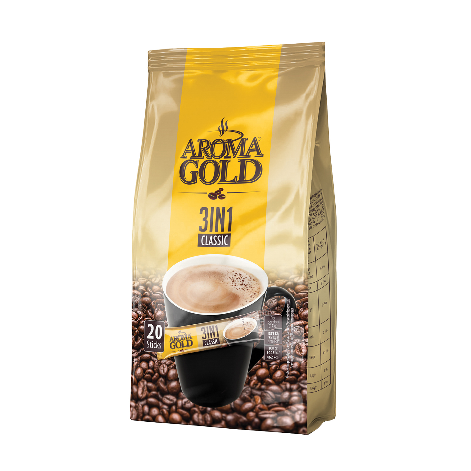 Kavos gėrimas AROMA GOLD 3in1, 340g, 20 vnt., maišelyje