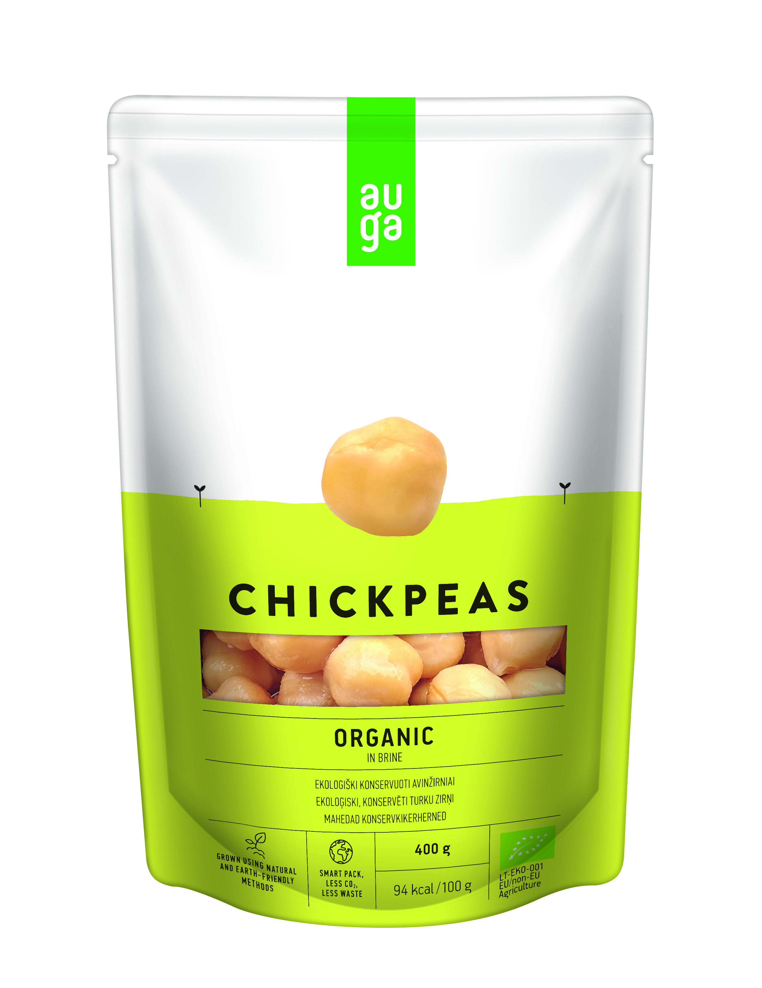 Chickpeas in brine AUGA ORGANIC, 400 g /240 g LT-EKO-001