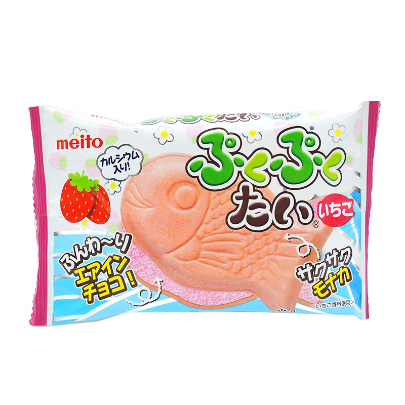 Japoniškas sausainis MEITO, su šokolado ir braškių įdaru, 16 g