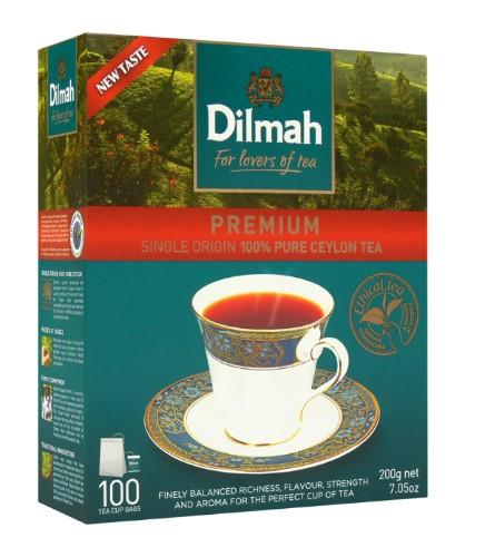 Black tea DILMAH Premium, in bags, with thread, 100 pcs.
