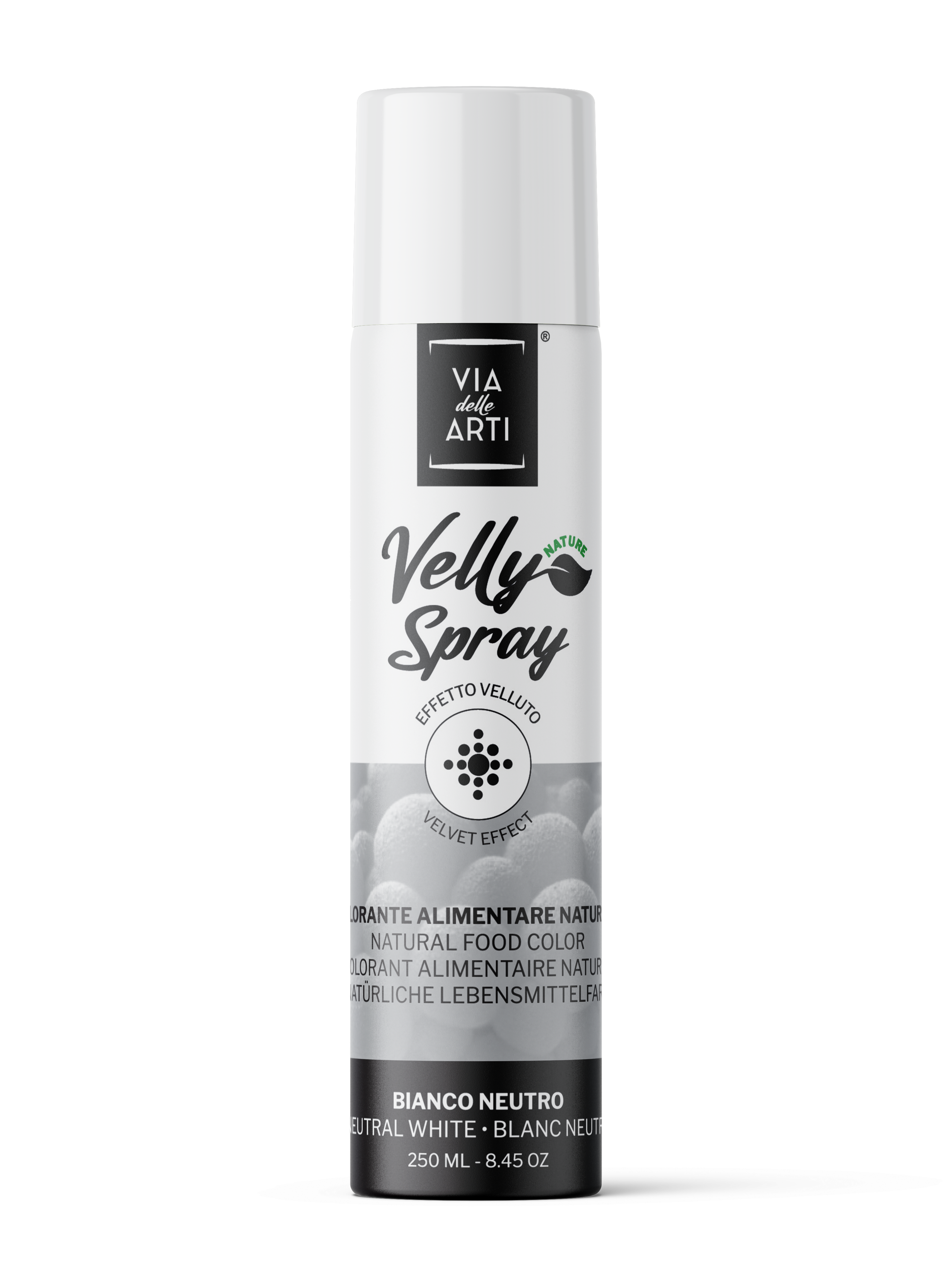 Food spray paint VELLY, white with cocoa butter, azo free, 250 ml