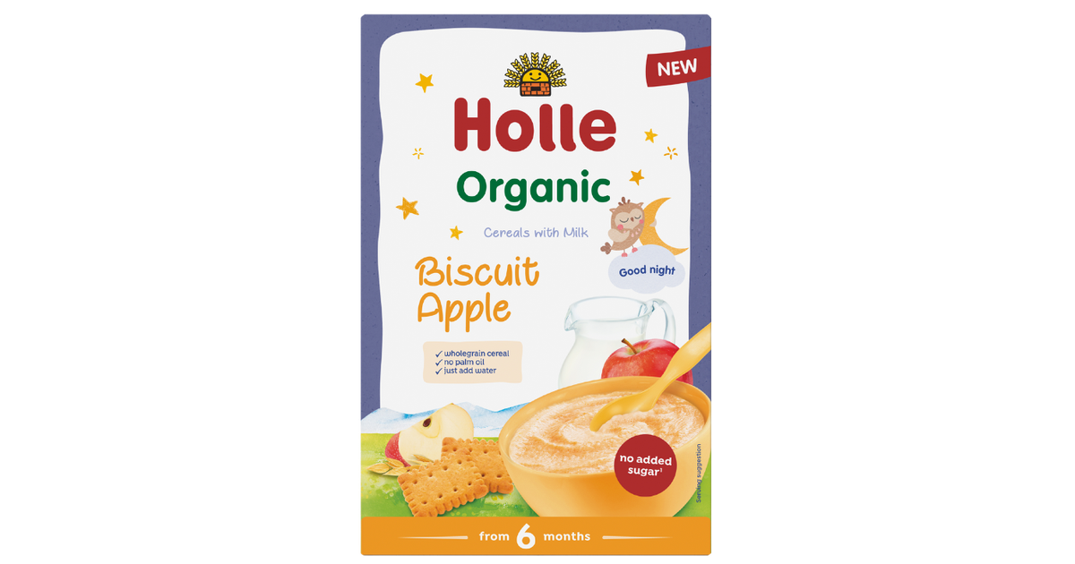 Pieniška košė su sausainiais ir obuoliais kūdikiams nuo 6 mėn., ekologiška