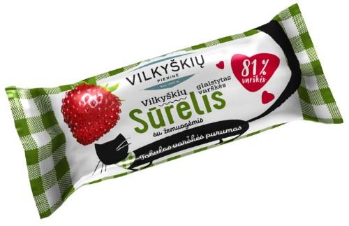 Glaistytas varškės sūrelis VILKYŠKIŲ, su žemuogėmis, 23%, 40 g
