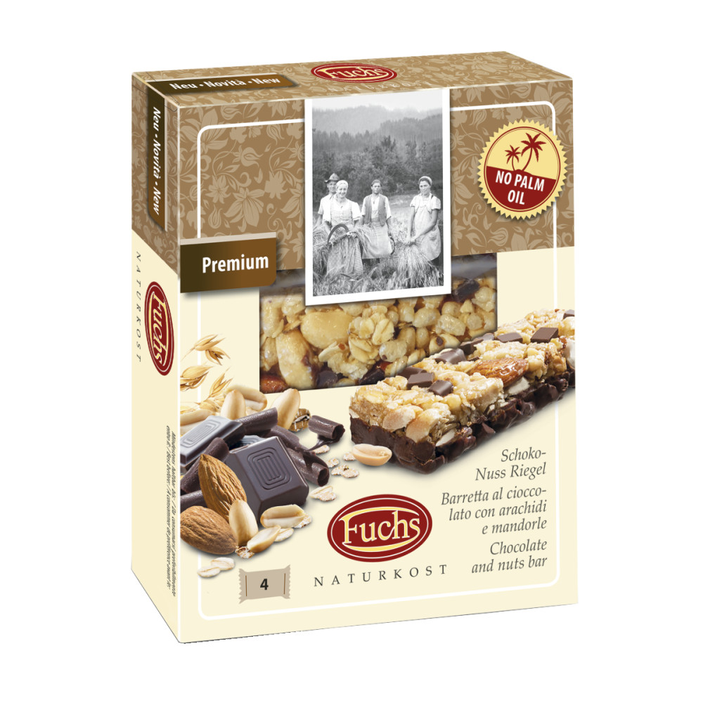 Batonėliai su šokoladu ir riešutais PREMIUM, 4 vnt.