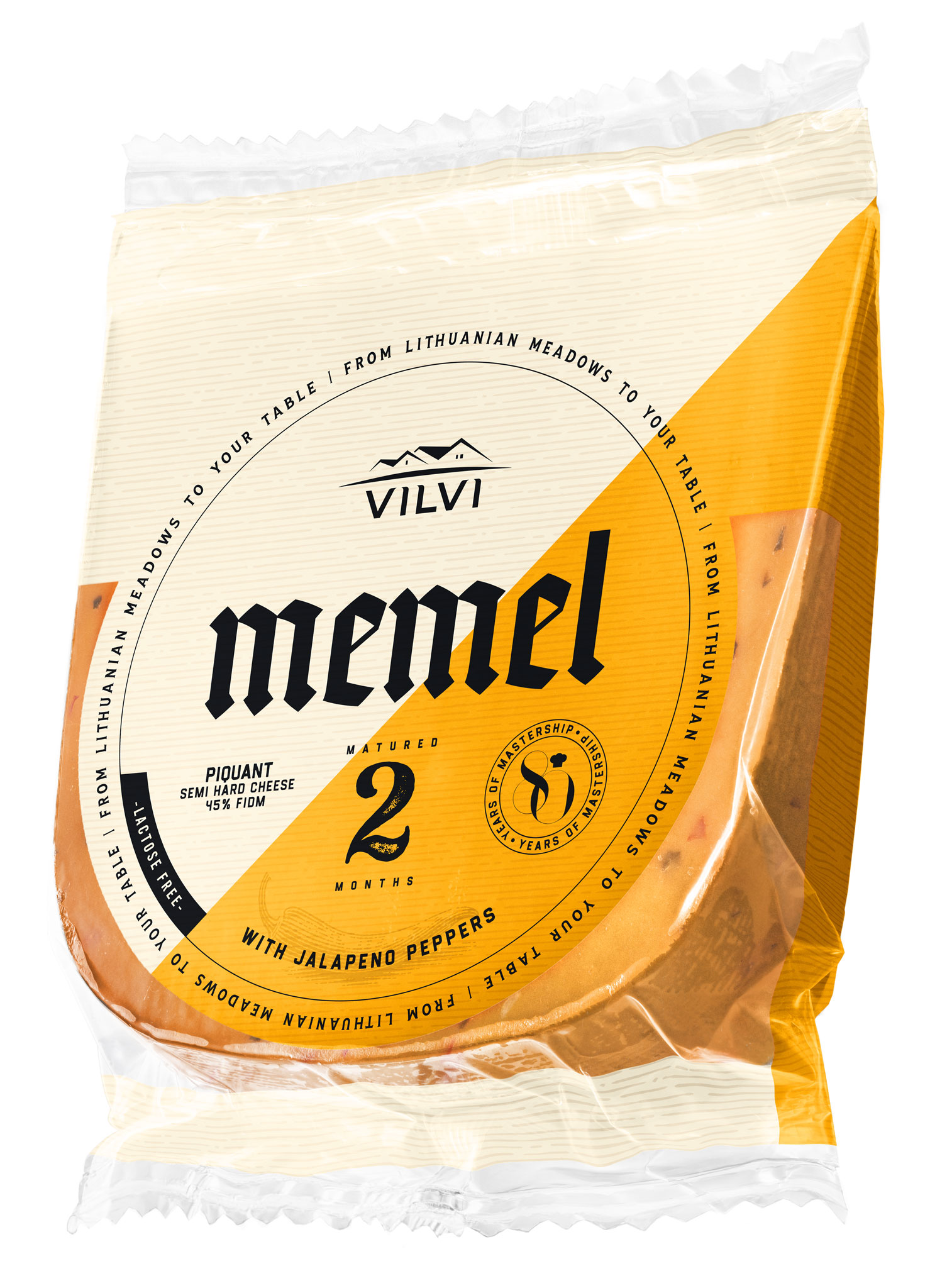 Semi-hard MEMEL Piquant cheese with jalapeno pepper, 45%, RSM, lactose free, 0.18 kg