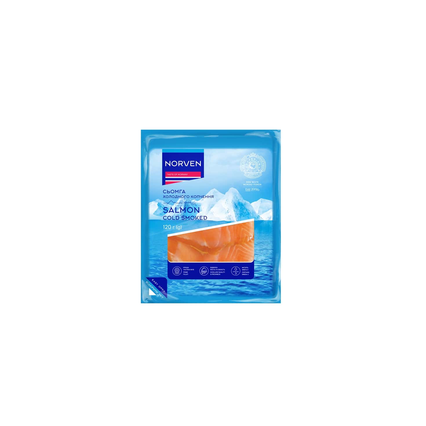 Cold smoked sliced Atlantic salmon fillets NORVEN, 120 g