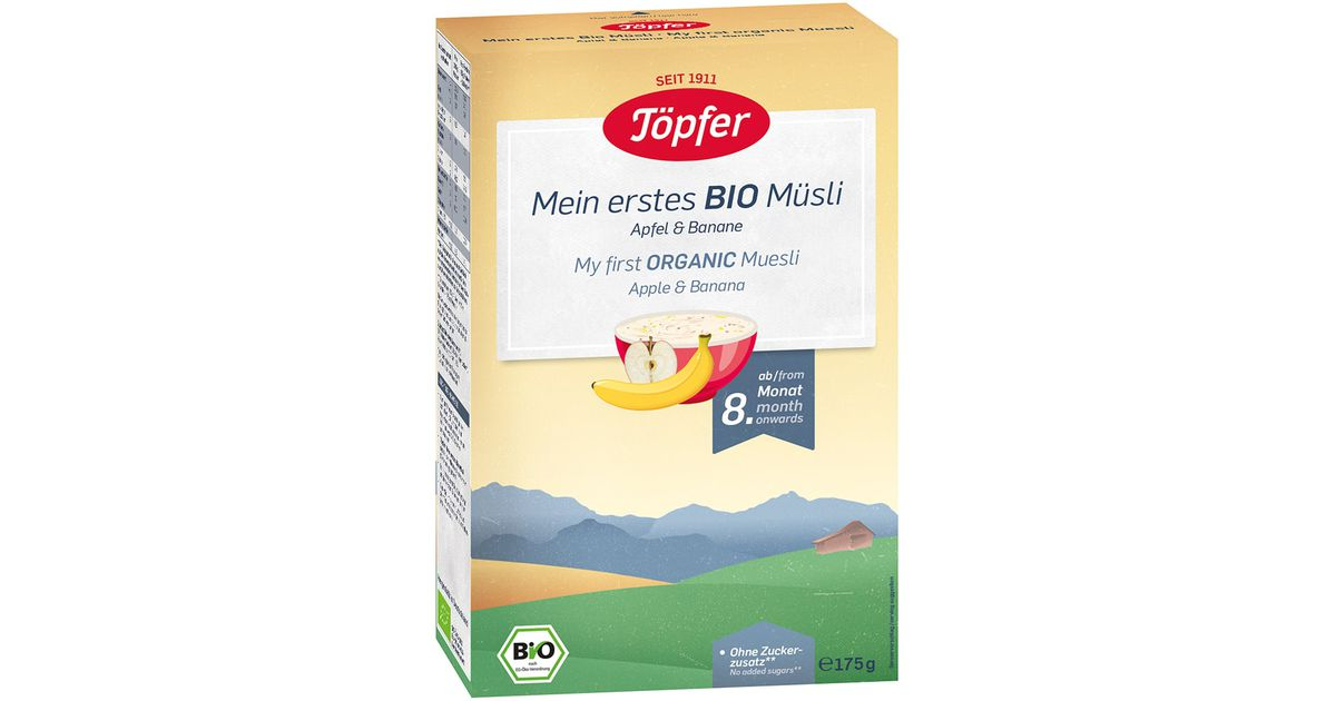 Whole grain cereals with bananas and apples for babies from 8 months, organic