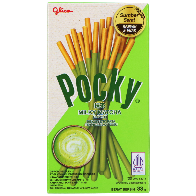 Saldžios lazdelės POCKY, su mačios glaistu, 33 g