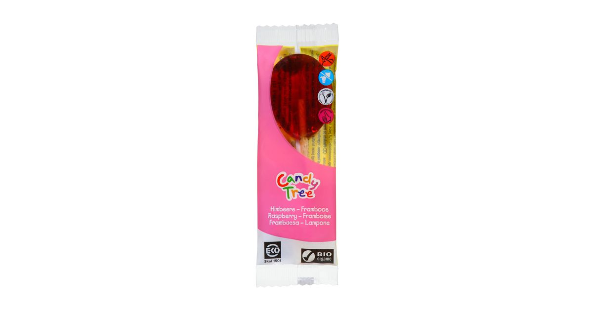 Organic raspberry-flavored lollipop