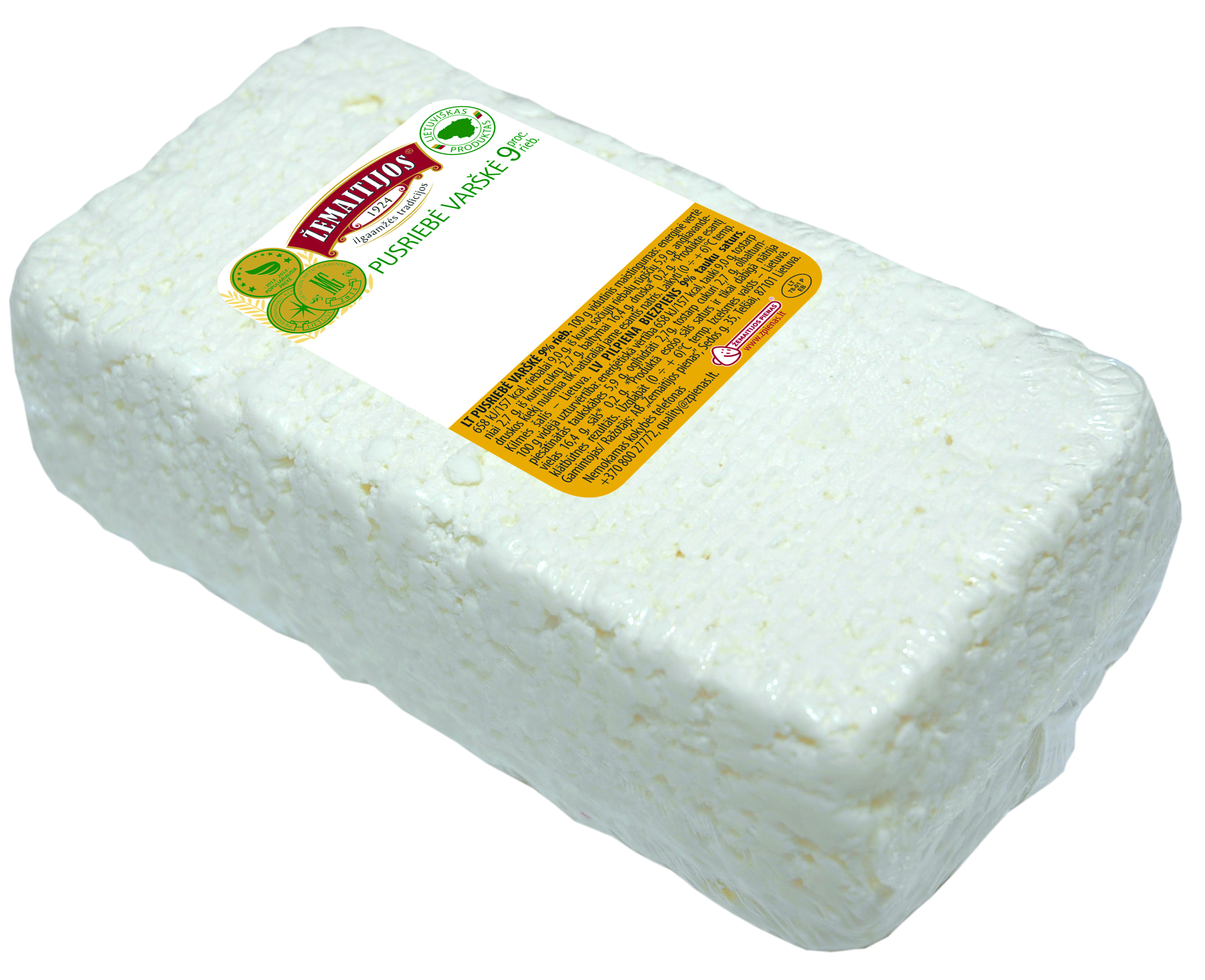Curd ŽEMAITIJIA semi-fat 9%, ~1kg
