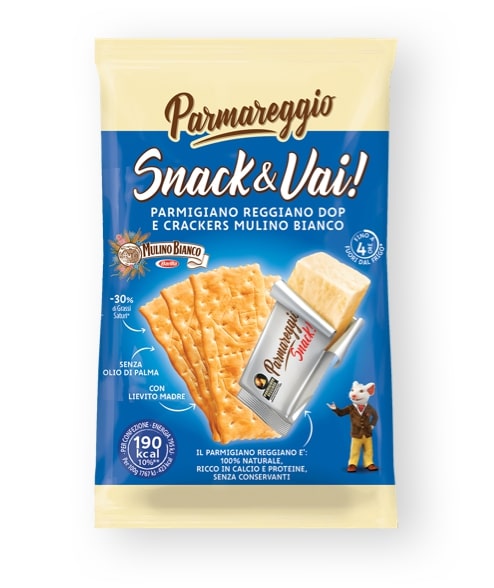 Kietojo sūrio užkandis PARMIGIANO Snack and go, su krekeriais, 45g