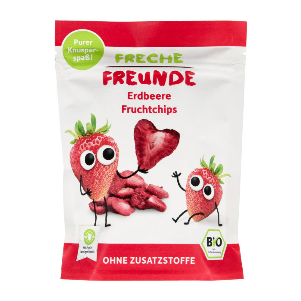 Freeze-dried strawberry crisps, suitable for 12 months and older, organic
