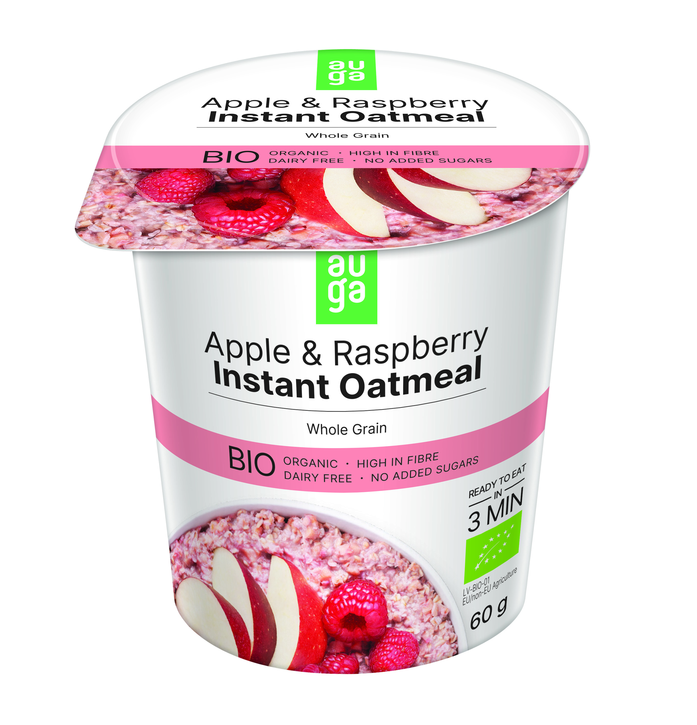 Oat flakes AUGA EKO, w. grain, with apples and rasp., 60 g, LT-EKO-001