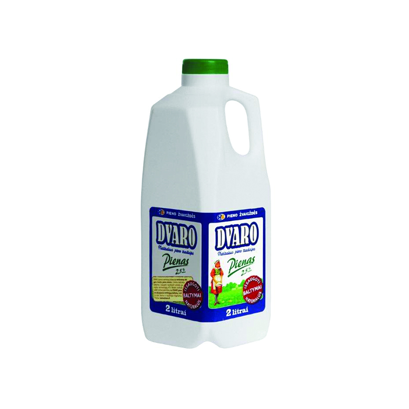 Pasteurized milk DVARO,2,5% fat, in bottle, 2 l