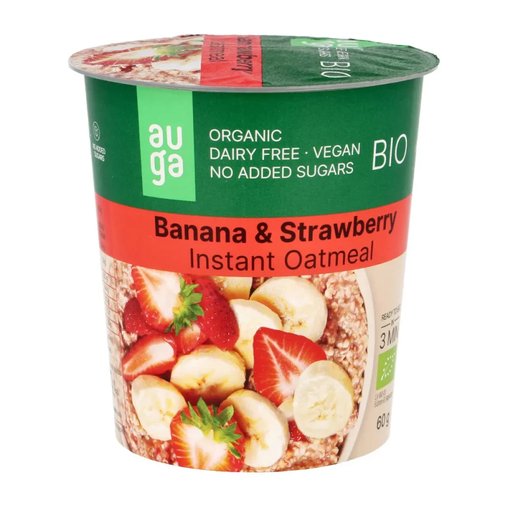 Oatmeal with bananas and strawberries, organic