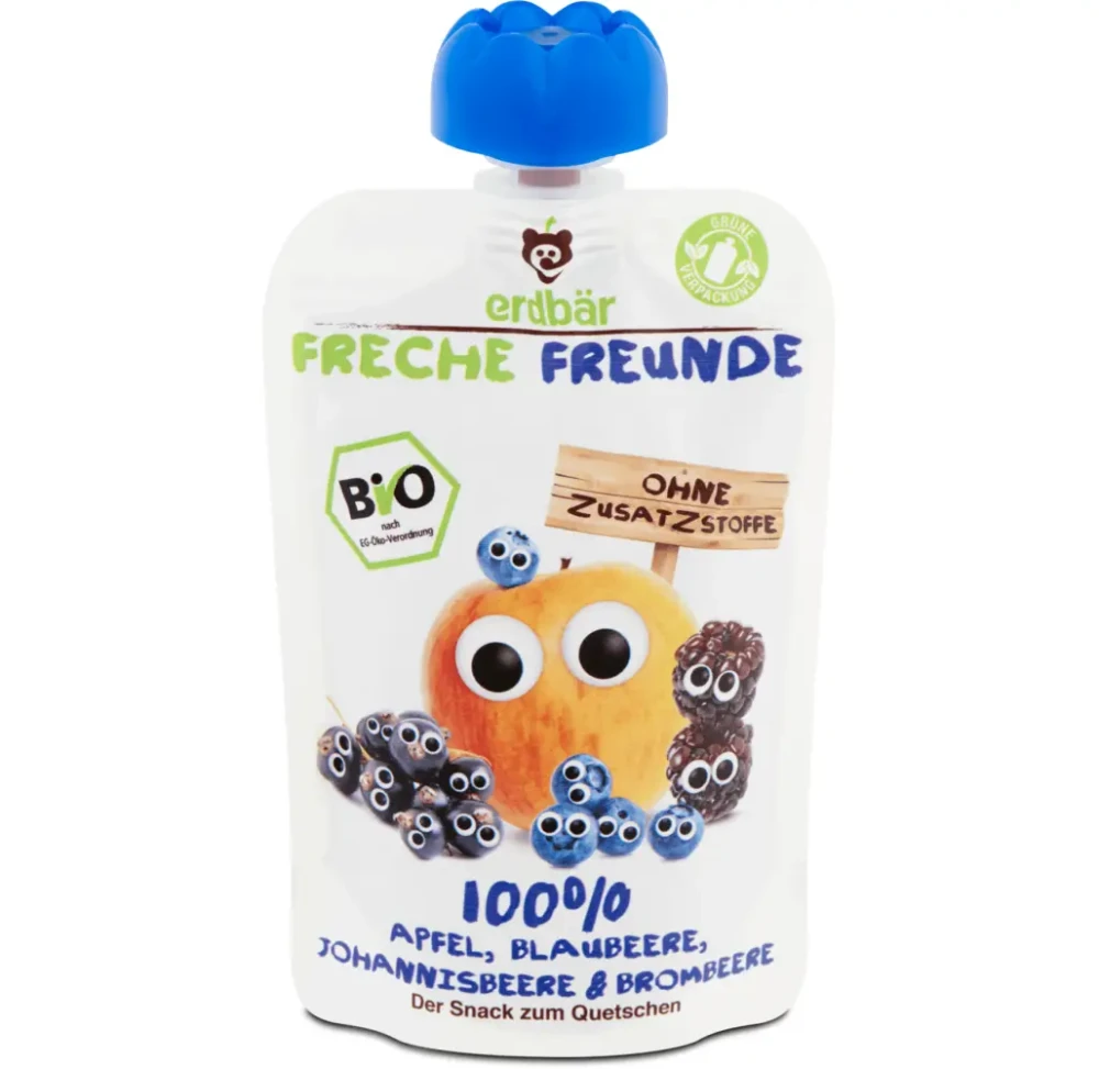 Apple, blueberry, currant, and blackberry puree, from 12 months, organic