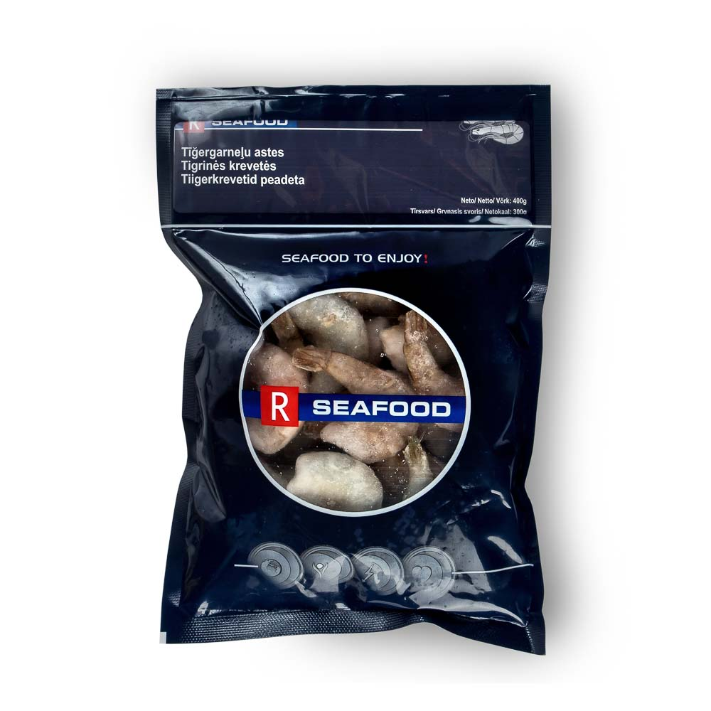 Tiger shrimp, headless, uncooked, unpeeled, frozen