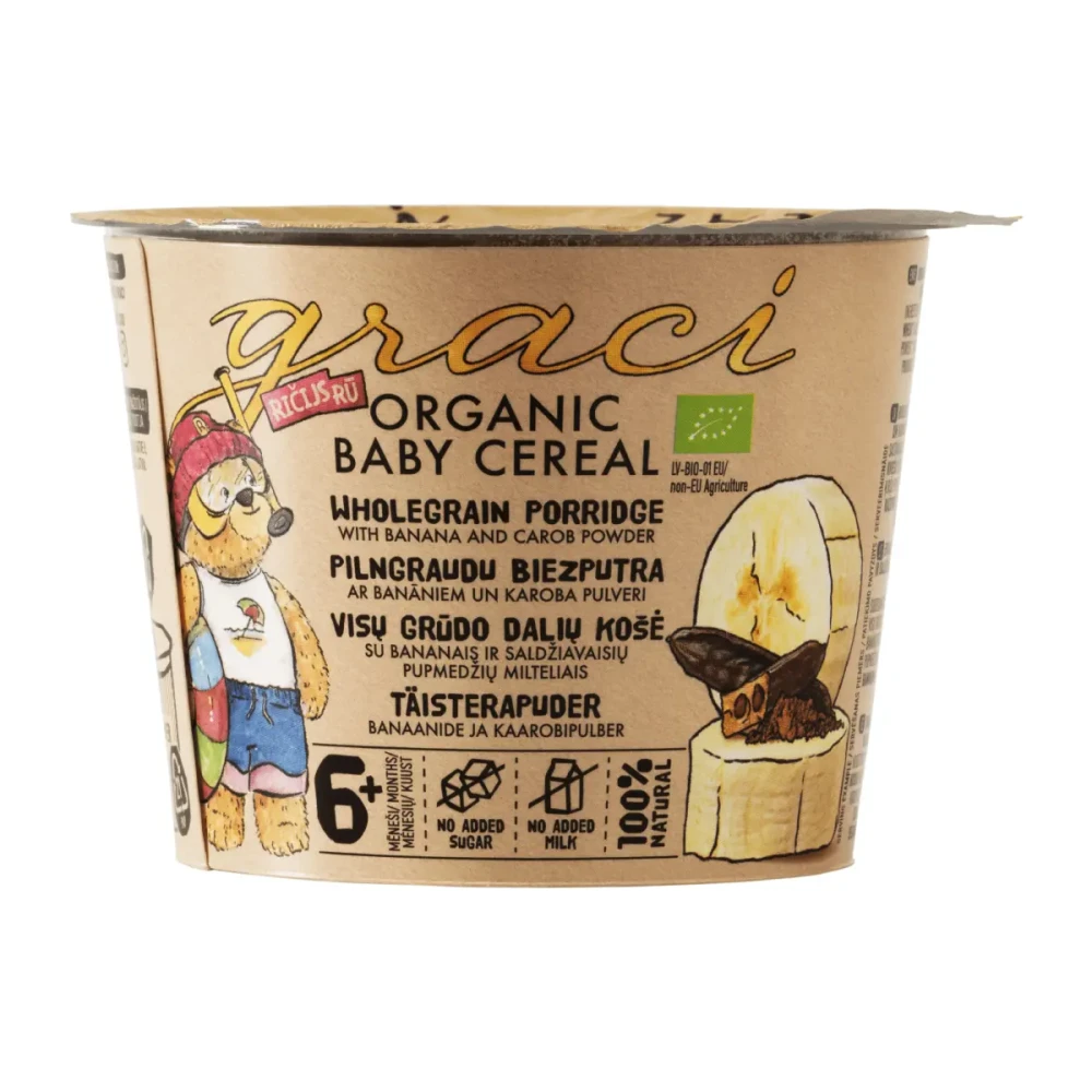 Pilno grūdo  košė su bananais, nuo 6 mėn., ekologiška