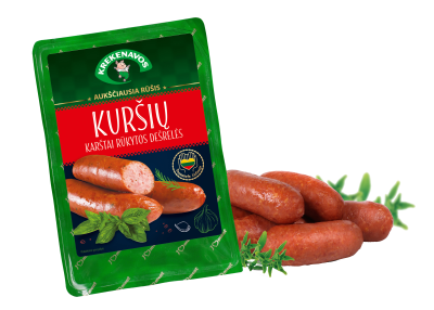 Karštai rūkytos KURŠIŲ medžiotojų dešrelės KREKENAVOS, a.r, 600g