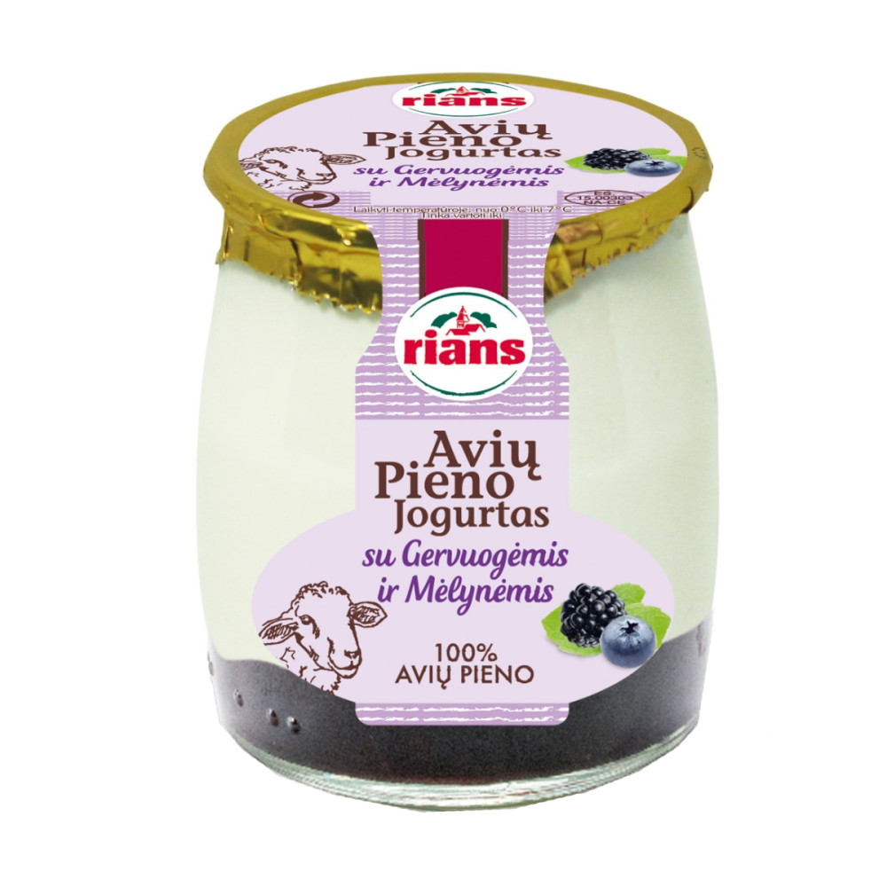 Avių jogurtas RIANS su gervuogėmis ir mėlynėmis, 5,2% rieb.