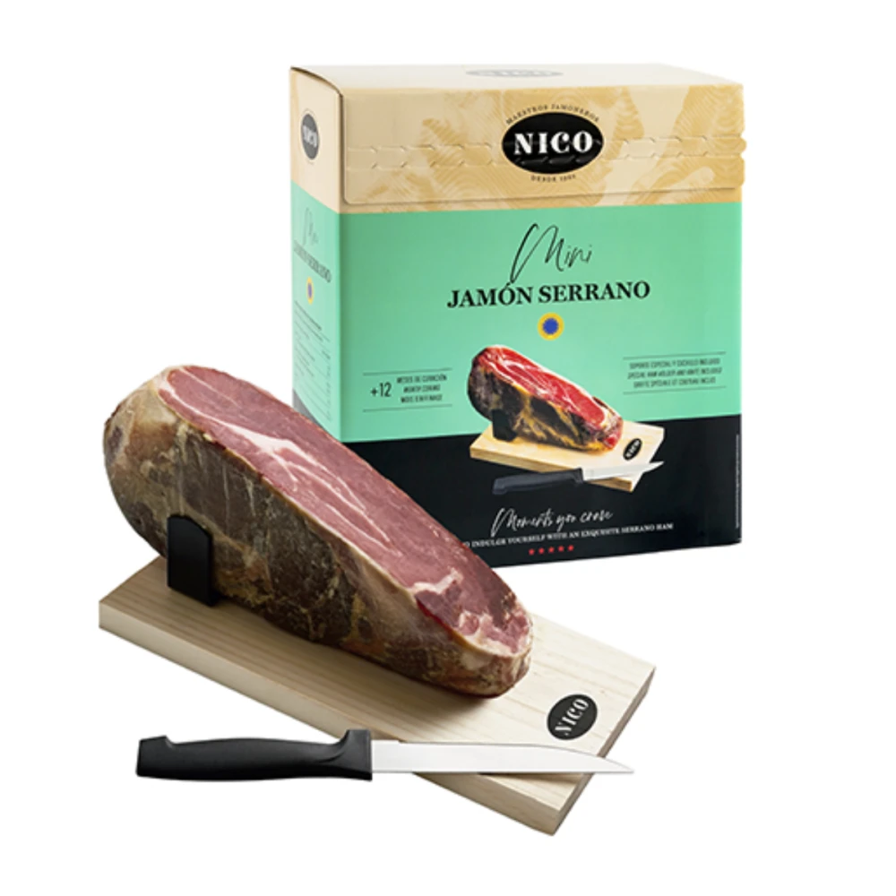 Vytintas kiaulienos kumpis MINI JAMON SERRANO su stovu ir peiliu