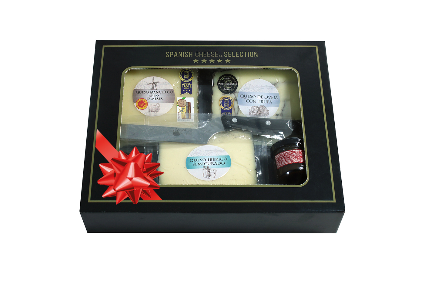 Spanish set for gourmets: Manchego, Iberico and sheep's milk cheese, fig jam 480g