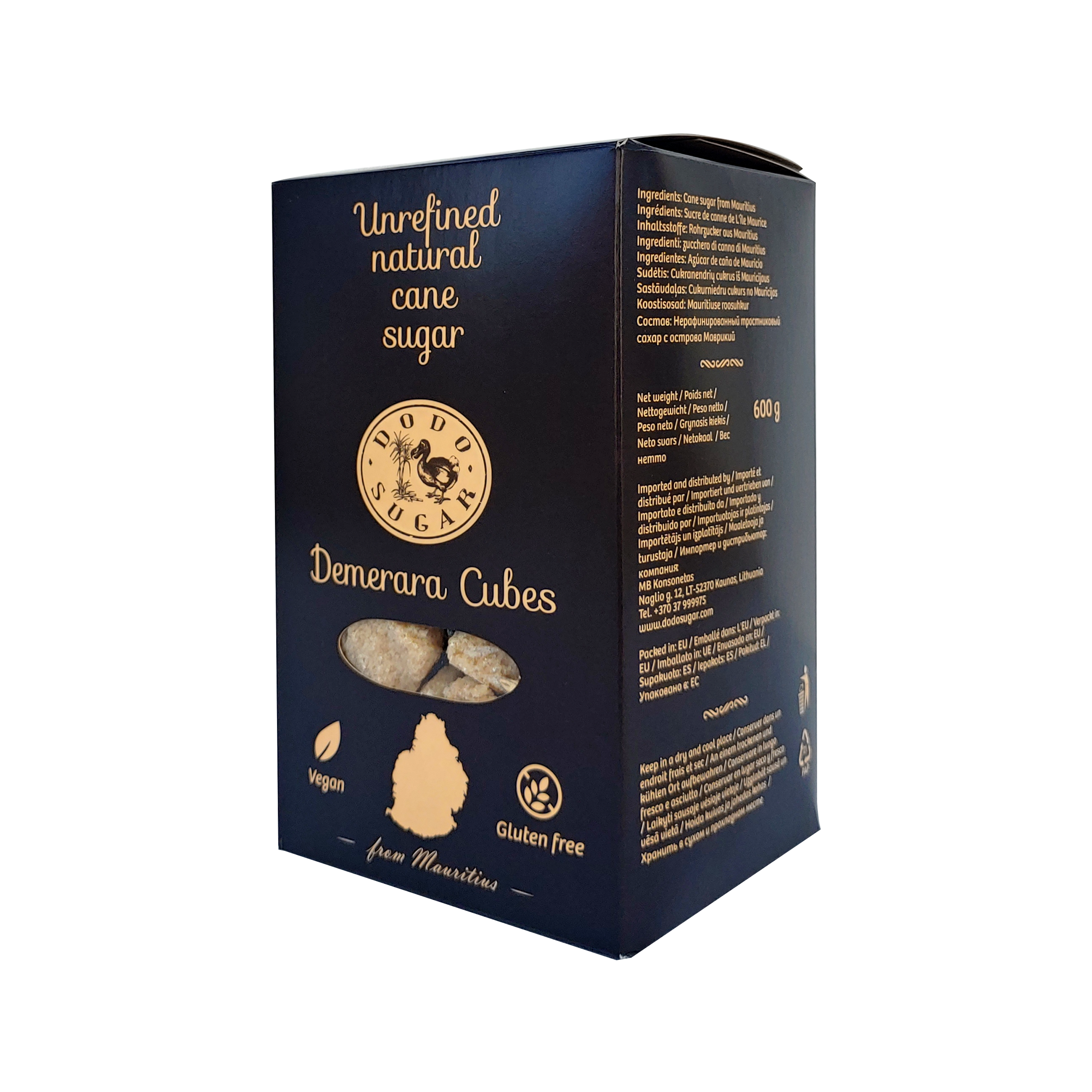 Cane sugar DODO Demerara Cubes, Unrefined, 600 g