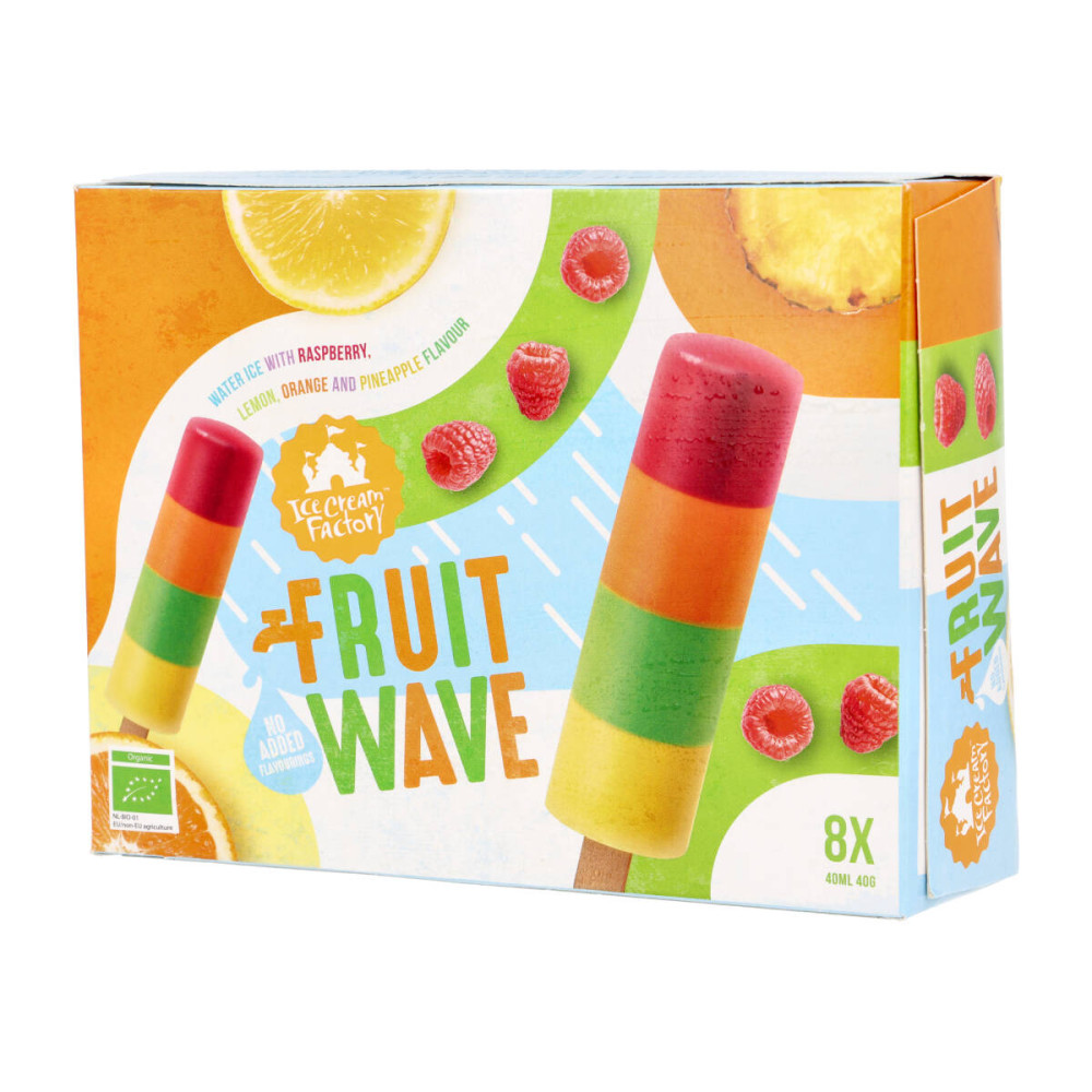 Vaisiniai valgomieji ledai FRUIT WAVE, ant pagaliuko, ekologiški