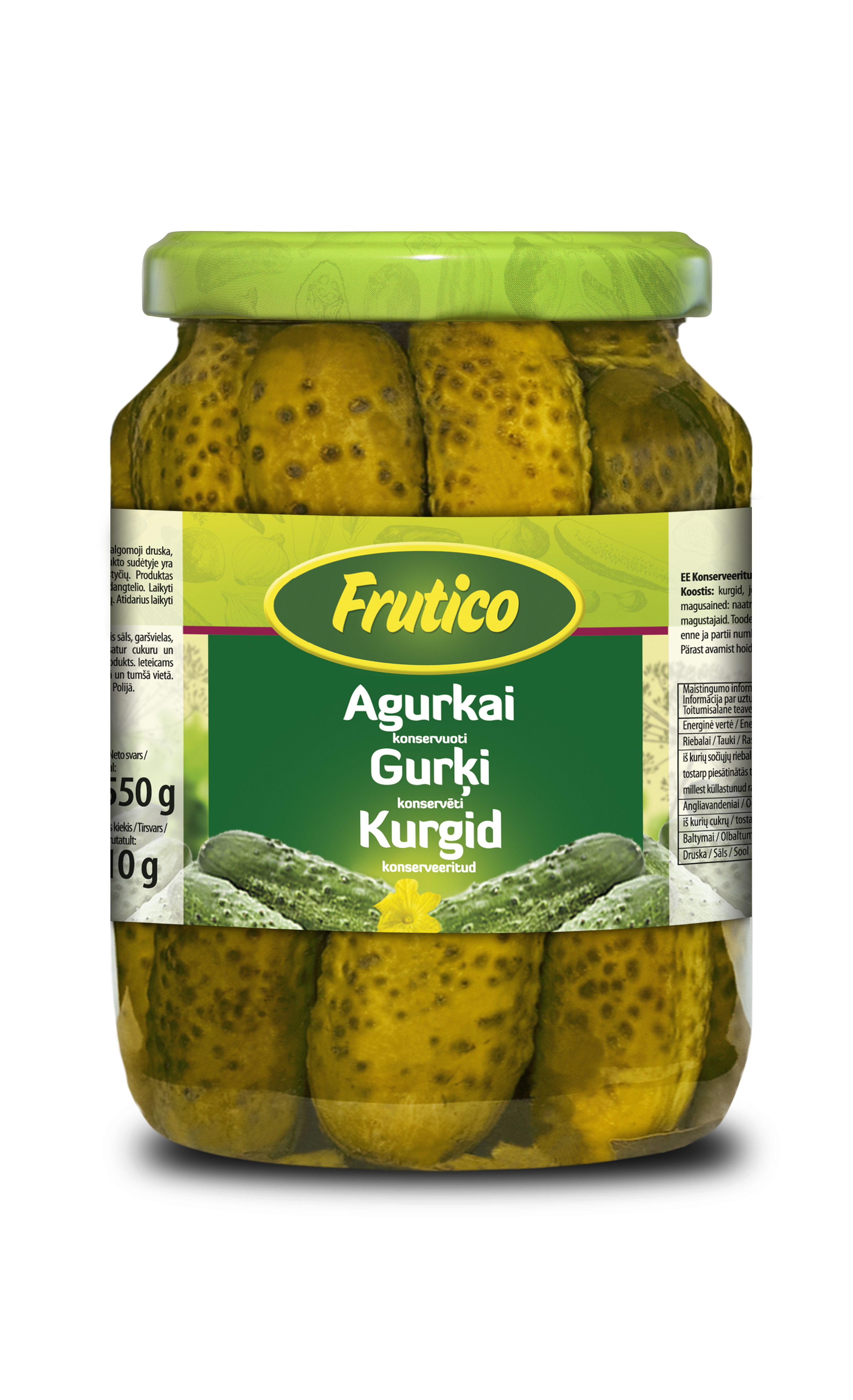 Pickled cucumbers FRUTICO, 650 g / 350 g