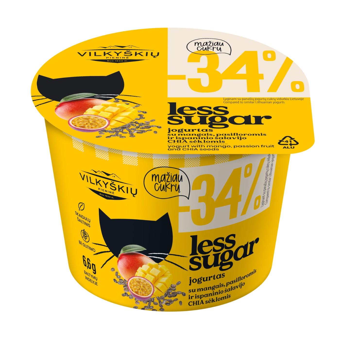 VILKYŠKIŲ LESS SUGAR yogurt with mango, passion fruit and Spanish sag