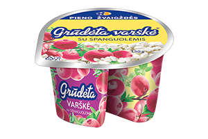 GRŪDĖTA varškė su spanguolėmis, 7%, 150g