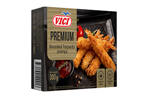 Šaldytos, baltakojės, paniruotos krevetės TORPEDO VIČI 300 g